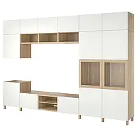 IKEA BESTÅ (394.768.22), комбинация для ТВ/стеклянная дверь, Дубовый шпон беленый Лаппвикен/Синдвик прозрачное