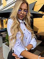 Модная деловая женская блузка-рубашка на пуговках,с длинными рукавами на манжетахСофт 50-52,54-56 Цвета2 Белый