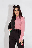Модная стильная женская блузка-рубашка на пуговицах,с манжетами Софт 50-52,54-56 Цвета 3 чёрный+розовый