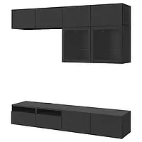IKEA BESTÅ (394.121.56), комбинация для ТВ/стеклянная дверь, черно-коричневый / Лаппвикен черно-коричневый