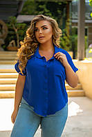 Модная женская элегантная лёгкая рубашка свободного кроя на пуговках,с накладным карманом Лён 50-52,54-56Цвет3