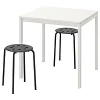 IKEA MELLTORP / MARIUS (990.117.64), стол и 2 табурета, белый черный