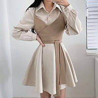 Стильне жіноче плаття-рубашка+топ (Топ можна носити окремо під штани) Креп костюмка 42-44; 46-48Цвіта2