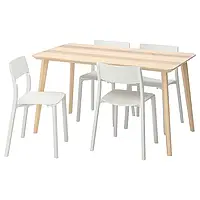IKEA LISABO / JANINGE (491.032.47), стол и 4 стула, ясеневый шпон / белый