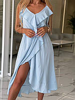 Найжорстокіший жіночий плаття/сарафан. на брижках, декольте, голкубокий розріз.Супер софт.42-44,46-48.