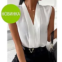 Модная женская элегантная лёгкая блуза без рукавов Софт 42-44,46-48,50-52 Цвета 4 Белый