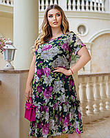 Модное летнее стильное летнее платье-халатик Батал Шифон +трикотажная подкладка 50-52,54-56,58-60 Цвета 5