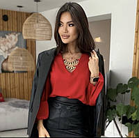 Модная стильная женская лёгкая блузка свободного кроя,декорировано цепочками. Софт 42-44,46-48 Цвета3 Красный