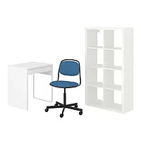 IKEA MICKE/ÖRFJÄLL / KALLAX(394.367.51), комбинация стол/шкаф, и белый/синий/черный вращающийся стул