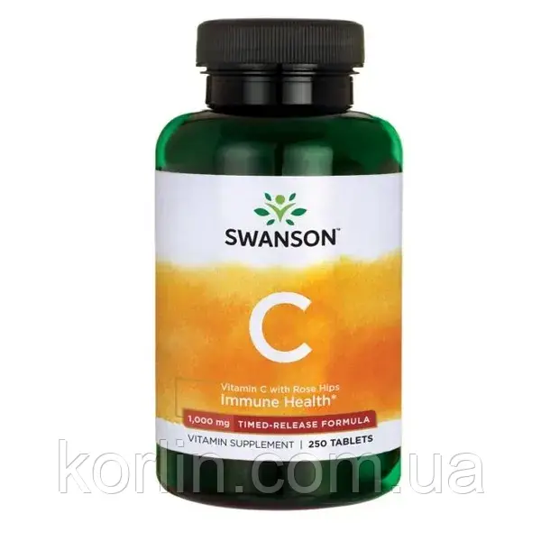 Вітамін C 1000 мг + Шипшина 250 таб Swanson Vitamin C with Rose Hips Доставка з ЄС