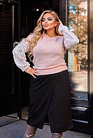 Супер классная женская нарядная блузка Ангора рубчик + фактурное кружево 42-46;48-52;54-58 Цвета4