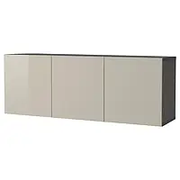 IKEA BESTÅ (894.124.65), сочетание навесных шкафов, черно-коричневый / Сельсвикен глянцевый бежевый