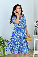 Стильное модное женское платье Миди Натуральный штапель 100% 50-52;54-56;58-60 Цвета3 Голубой
