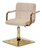 Кресло с подлокотниками Arno 4-GD-Base бархат на золотой квадратной ноге с регулировкой высоты 37,5-53 см Бархат бежевый B-1005