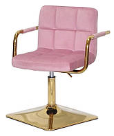 Кресло с подлокотниками Arno 4-GD-Base бархат на золотой квадратной ноге с регулировкой высоты 37,5-53 см Бархат фрез B-1025