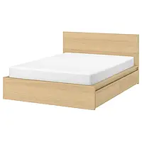 IKEA MALM(591.766.10), Каркас ліжка з 2 ящиками для зберігання, дубовий шпон білого кольору / Leirsund