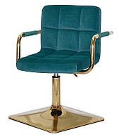 Кресло с подлокотниками Arno 4-GD-Base бархат на золотой квадратной ноге с регулировкой высоты 37,5-53 см Бархат зеленый B-1003