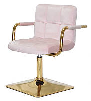 Кресло с подлокотниками Arno 4-GD-Base бархат на золотой квадратной ноге с регулировкой высоты 37,5-53 см Бархат розовый B-1021