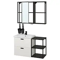 IKEA ENHET / TVÄLLEN (394.193.70), меблі для ванної кімнати, набір 15 шт, білий / антрацит змішувач Saljen