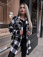 Стильная удобная женская рубашка-куртка Карманы на груди и вточные сбоку Байка шерсть 42-46,48-52 Чёрно/белый