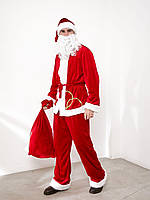 Шикарный новогодний Костюм Санта Клаус Шапка,борода,мешок,пояс Велюр Размер Санты 44-46,48-50,52-54