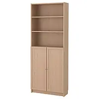 IKEA BILLY / OXBERG(992.810.63), книжный шкаф с дверцами, шпон дуба беленый