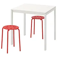 IKEA MELLTORP / MARIUS(890.127.59), стол и 2 табурета, белый / красный