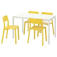 IKEA MELLTORP / JANINGE(391.614.88), стол и 4 стула, белый / желтый