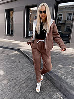 Модний жіночий стильний теплий костюм на хутрі Штани на гумках, капюшон Тринитка на флісі 42-44;46-48,48-50