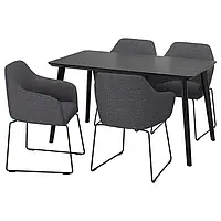 IKEA LISABO / TOSSBERG(792.881.26), стол и 4 стула, черный/металл черный/серый