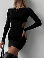 Эффектное стильное модное платье с сеточкой и цепочкамиКреп дайвинг 42-44,46-48 Цвет черный