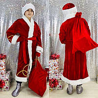 Маскарадный платье-костюм Дед мороз Подросток. Велюровая шубка с мехом,рукавички,шапочка,пояс,варежки 134-158