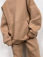 Крутейший модный костюмчик С капюшоном,карманом кенгуру Зима Трехнить на флисе 42-44,46-48 Цвета2 темный беж