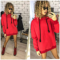Стильний жіночий светр-худі Просто м'який затишний теплий турецький тринитка на флісі S, М, L Колір червоний