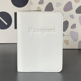 Обкладинка на паспорт шкіряна "Bussines", v.1.0 біла, Обложка для паспорта кожаная "Bussines"