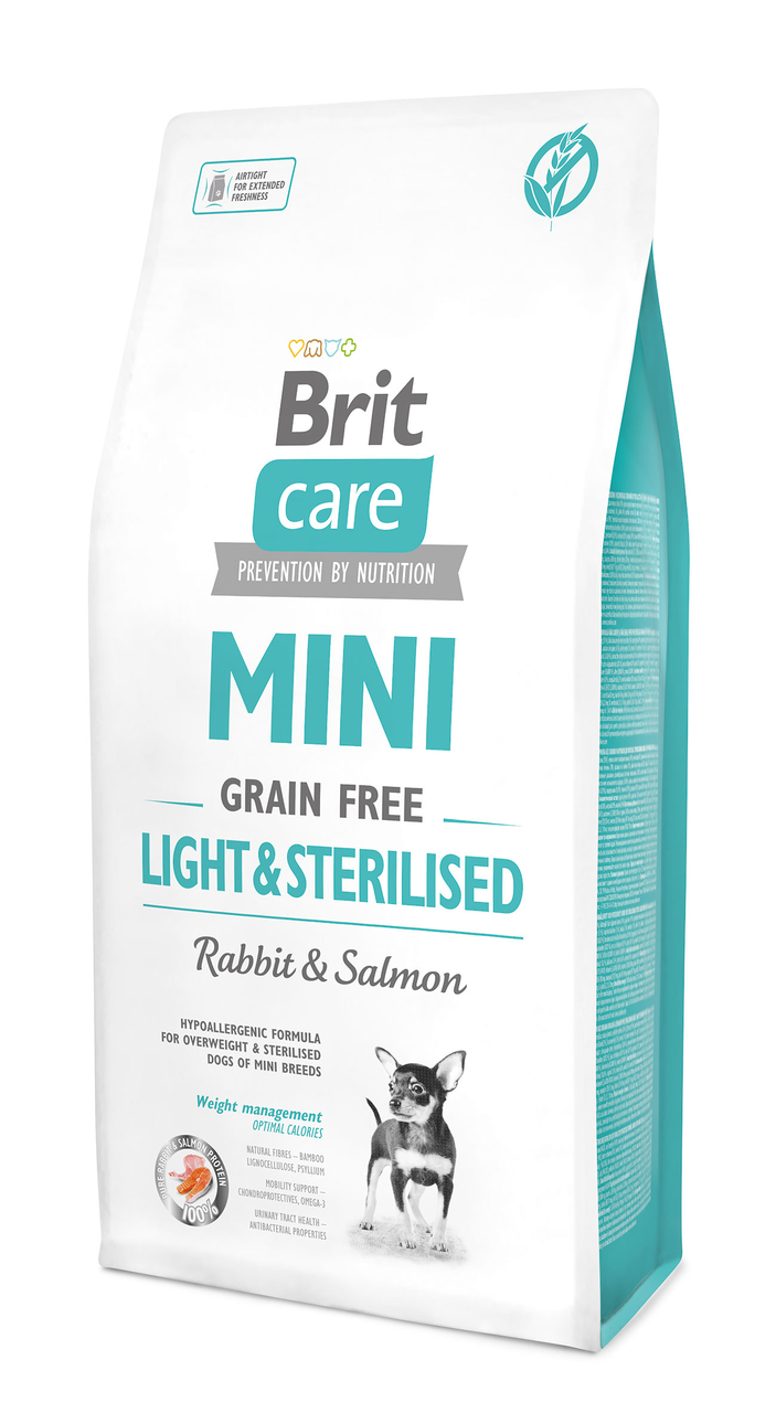 Сухий корм для собак міні порід з надмірною вагою Brit Care (Бріт Кеа) GF Mini Light & Sterilised з кроликом та лососем 7 кг