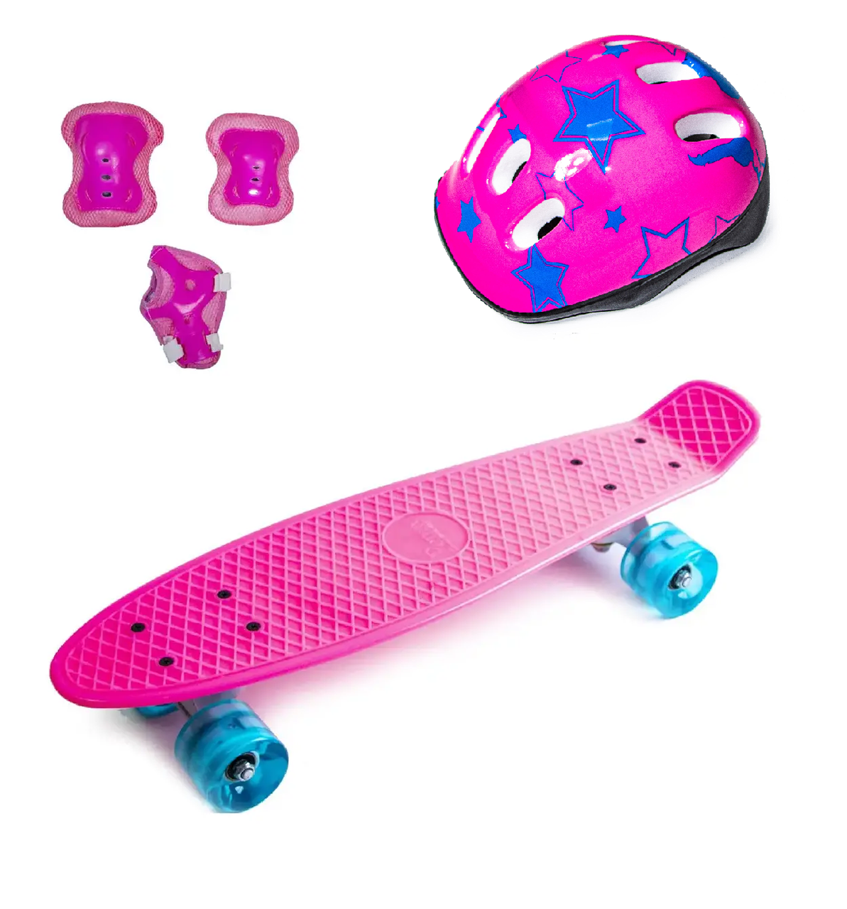 Penny Board. Pink + захист + шолом. Колеса, що світяться!
