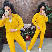 Костюм женский двойка с брюками и рубашкой oversize (Размеры S,M,L,XL), Лимонный