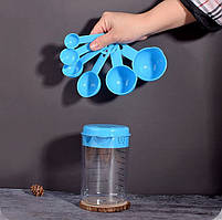 Комплект Мірна Склянка з кришкою та набір мірних ложок (блакитний)