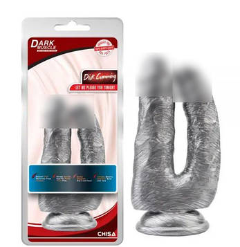 Сріблястий подвійний фалоїмітатор на присоску Dick Cumming| Limon, фото 1