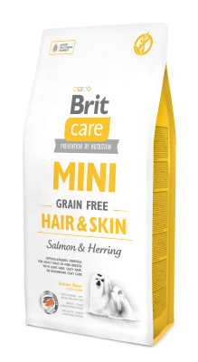 Сухий корм для довгошерстих собак мініатюрних порід Brit Care (Бріт Кеа) GF Mini Hair & Skin з лососем та оселедцем 7 кг, фото 1
