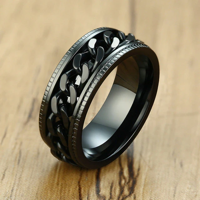 Мужское кольцо спинер ширина 8мм размеры 17-22, кольцо мужское с цепью внутри, стильный аксессуар - фото 3 - id-p1925347587