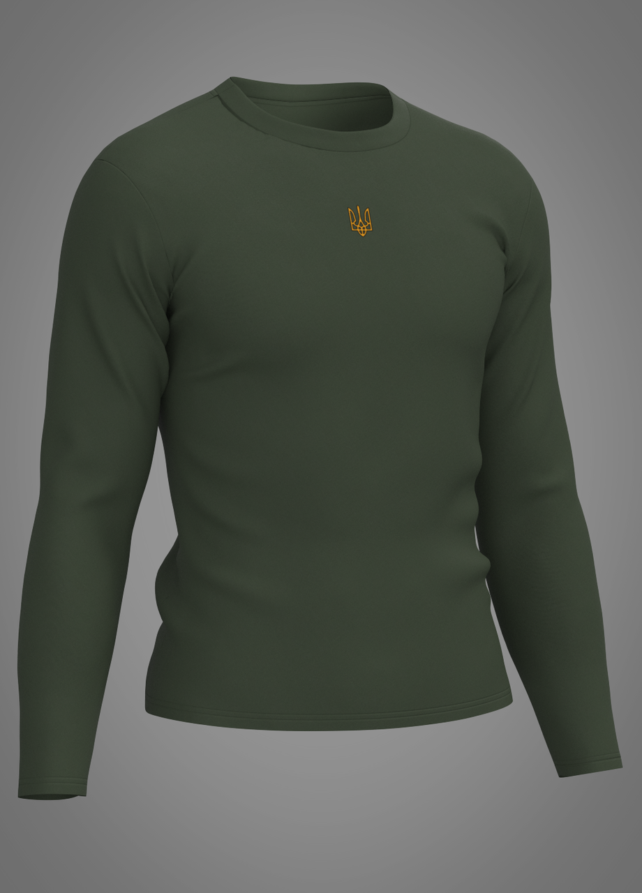 Чоловічий лонгслів з тризубом (трикотаж, олива) 46, фото 1