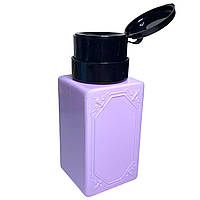 Баночка пластикова для рідин із помпою дозатором, бузкова, 200 мл