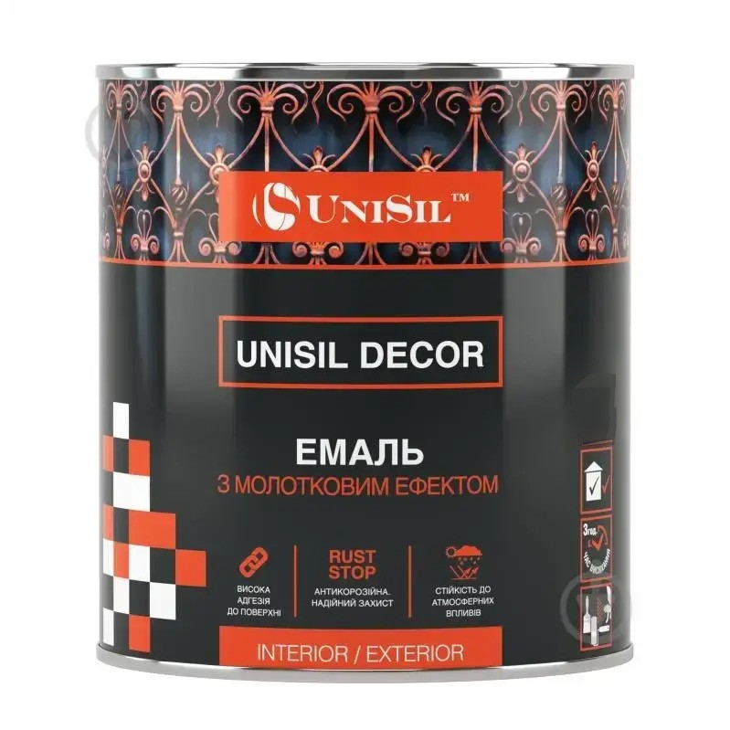 Емаль алкідно-уретанова UniSil Decor 3 в 1, молоткова антрацит 0,75 л (1925360420)