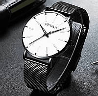 Часы мужские Geneva ультратонкие классические с сетчатым браслетом.