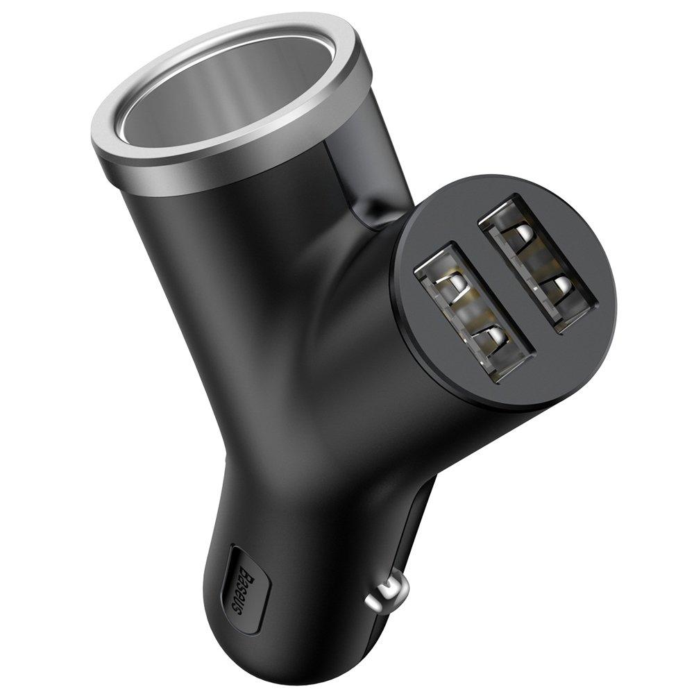 Автомобільний зарядний пристрій Baseus Y Type Car Charger 2x USB + роз'єм прикурювача Black (CCALL-YX01)