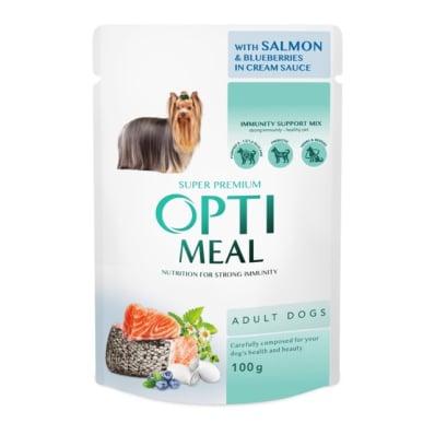 Вологий корм павуч Optimeal (Оптиміл) для дорослих собак з лососем та лохиною в крем  соусі, 100 г