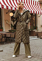 Теплое стеганное пальто ниже колена плащевка с подкладкой на синтепоне с капюшоном 42-44, 46-48,50-52, 54-56
