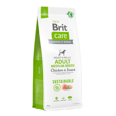 Сухий корм для собак середніх порід Brit Care (Бріт Кеа) Dog Sustainable Adult Medium Breed з куркою та комахами 12 кг